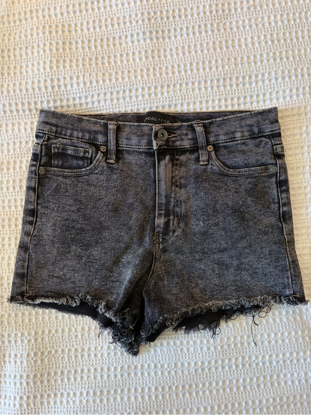 Kendall & Kylie Black Acid-Wash High-Rise Frayed Denim Shorts